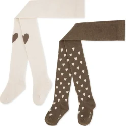 Konges Sløjd 2 Pak Jacquard Strompebukser - Mon Amour/ Brown Heart*Born Sokker & Undertøj