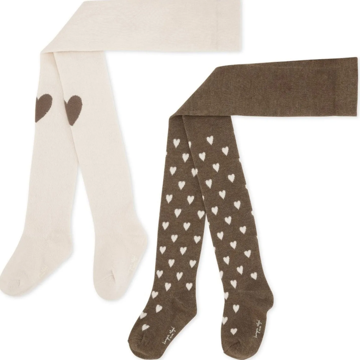 Konges Sløjd 2 Pak Jacquard Strompebukser - Mon Amour/ Brown Heart*Born Sokker & Undertøj