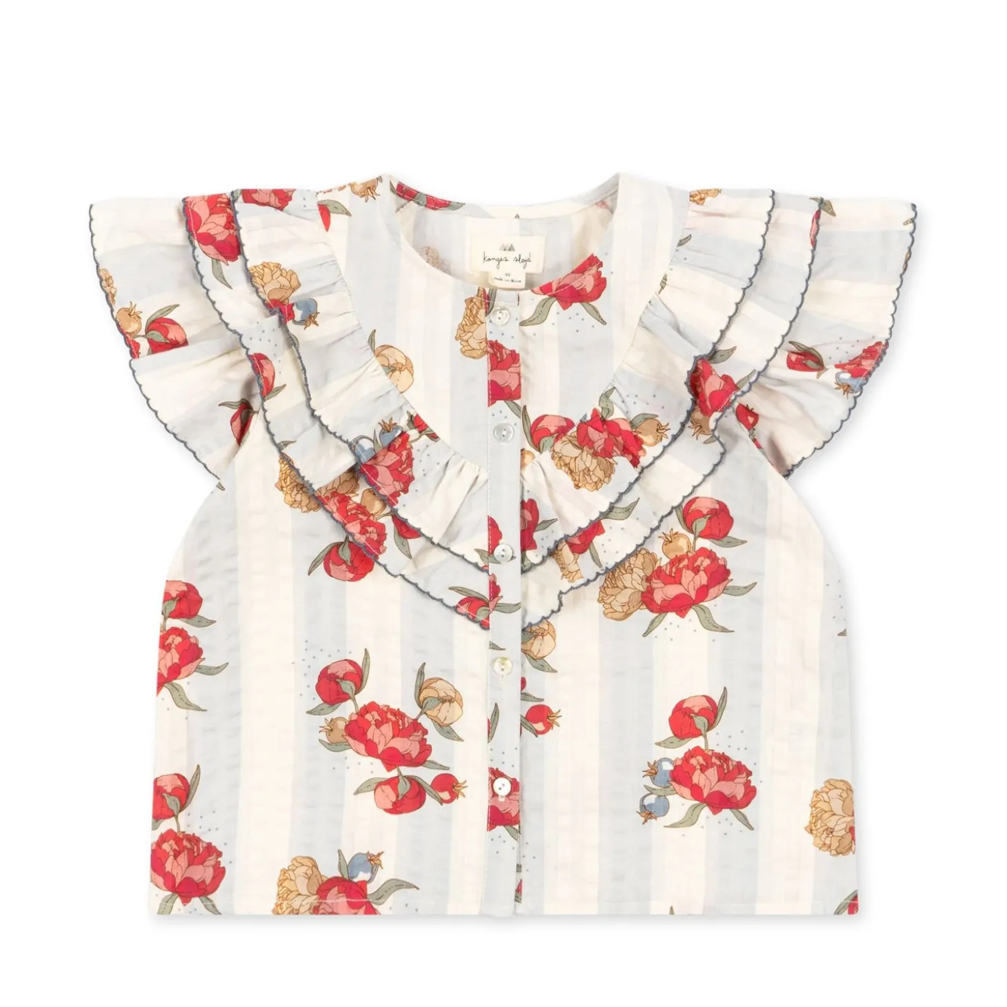 Konges Sløjd Kim Ss Skjorte Med Flaeser - Peony Stripe*Born Overdele